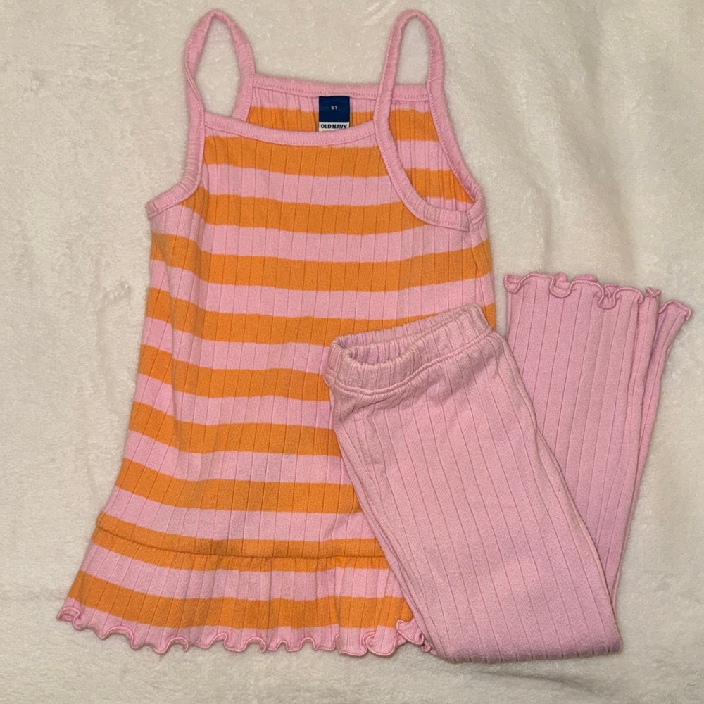 Old Navy Pink & Orange Striped Ribbed Tank with Pink Ribbed Pants